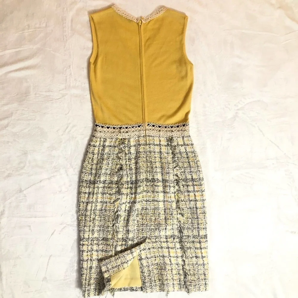 Carolina Herrera Yellow Grey tweed skirt dress 4